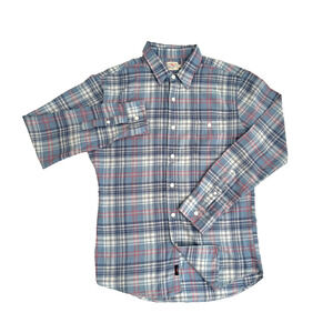 Faherty Long-Sleeve Button-Up Shirt M Gray-Blue Red Plaid Soft Cotton Flannel